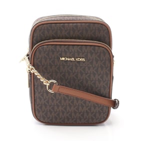 Michael Kors JET SET TRAVEL Shoulder Bag, Coated Canvas, Leather, Women's, Brown, 35F1GTVC2B