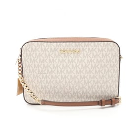 Michael Kors JET SET ITEM Shoulder Bag, Coated Canvas, Leather, Women's, White, Brown, 35F8GTTC3B