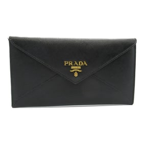 PRADA ZIP Long Wallet, Bi-fold Saffiano Leather, Women's, Black, 1MF175