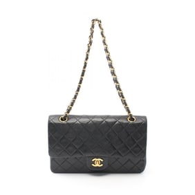 CHANEL Matelasse Double Flap Shoulder Bag, Lambskin, Women's, Black, A01112