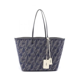 FENDI Roll Large FF Chenille Tote Bag Leather Denim Women's Blue Grey 8BH425ASU1F1PQK