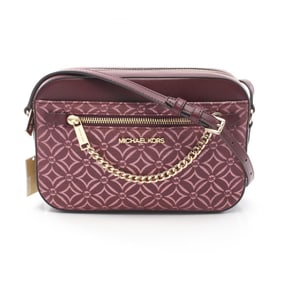 Michael Kors Jet Set Large Metallic Logo Jacquard Crossbody Bag Shoulder Leather Women's Bordeaux 35