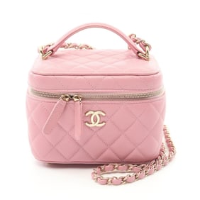 CHANEL Matelasse Vanity Bag Shoulder Leather Grained Calfskin Women's Pink