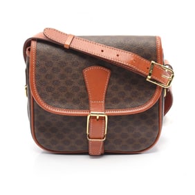 CELINE Macadam Shoulder Bag, Coated Canvas, Leather, Women's, Brown