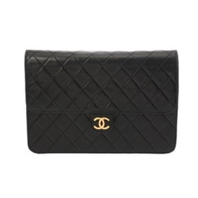 CHANEL Matelasse Push Lock Chain Shoulder Bag, 25cm, Black, Women's Lambskin