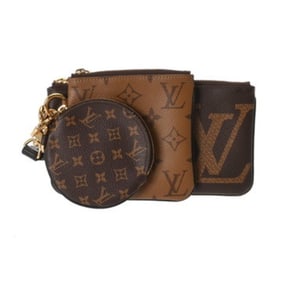 LOUIS VUITTON Monogram Reverse Giant Pochette Trio, Brown/Camel, M68756, Women's Canvas Pouch
