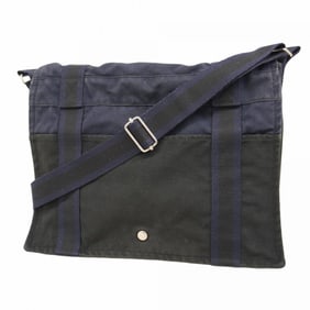 Hermes Foul Tovasus MM Shoulder Bag in Navy and Black Canvas for Women