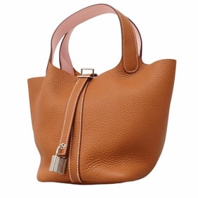 Hermes Hermès Picotin Lock PM Handbag, Eclat Taurillon Clemence Leather, Gold, Rose Sakura, K