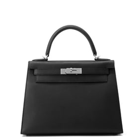 Hermes Hermès Kelly 28 Handbag, Black, with Exterior Stitching, Epson, U Stamp, 2-Way Shoulder Bag,