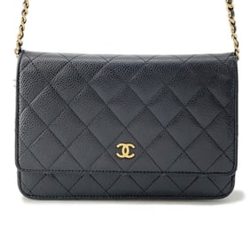 Chanel Chain Wallet Classic Matelasse Coco Mark Caviar Skin AP0250 CHANEL Black
