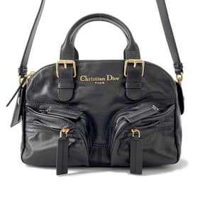 Christian Dior Grand Tour Handbag, Crinkled Calfskin Leather, M6000UNQD, 2-Way, Black