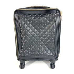 CHANEL Matelasse Quilted Suitcase with CC Logo and Coco Mark, 4-Wheel Travel Bag Chain, Caviar