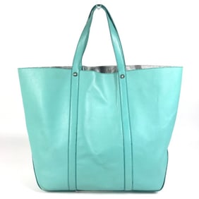 TIFFANY & Co. Tiffany logo tote bag with pouch, leather shoulder bag, women's, blue