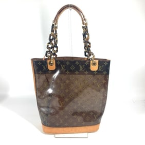 LOUIS VUITTON M92501 Monogram Vinyl Caba Ambre MM Tote Bag with Pouch, and Natural Leather, Brown