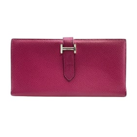 HERMES Bearn soufflet bifold long wallet in pink