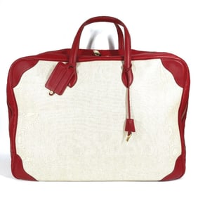 HERMES Victoria 60 Travel Bag Boston in Toile H Leather, Red, for Men and Women