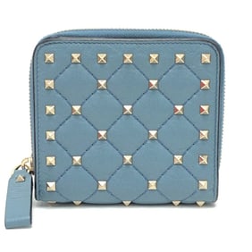 VALENTINO Quilted Rockstud Compact Wallet, Bi-fold Leather Women's, Blue