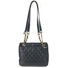CHANEL Vintage CC Coco Mark Matelasse Quilted Chain Shoulder Bag in Caviar Leather, Black