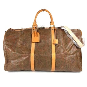 ETRO Paisley Logo Travel Bag, 2-Way Shoulder Boston Leather, Men's and Women's, Brown