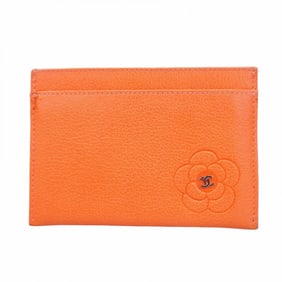 Chanel Camellia Leather Card Case in Orange for Women