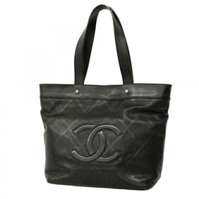 Chanel tote bag in black leather with perforation for women