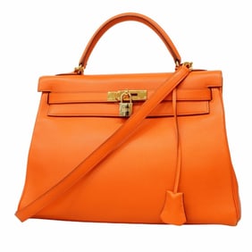Hermes Hermès Kelly 32 Handbag, Veau Gulliver, Orange, A Stamp, 2-Way Bag, Women's, P1562003
