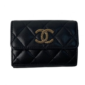 CHANEL Women's Tri-fold Wallet with Coco Mark and Caviar Skin, Random