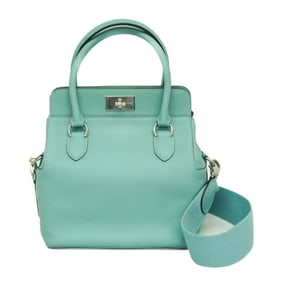 Hermes Toolbox 20 Women's Swift Leather Handbag,Shoulder Bag Blue Atoll