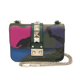 Valentino Garavani Lockstuds Glam Rock Chain Shoulder Bag Women's Leather,Canvas Shoulder Bag