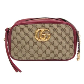 Gucci GG Marmont Small Camera Bag 447632 Women's Leather,GG Canvas Shoulder Bag Beige,Red Color