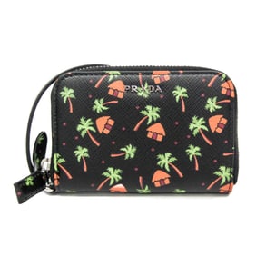 Prada Saffiano Palm Trees Women,Men Leather Coin Purse/coin Case Black,Green,Orange