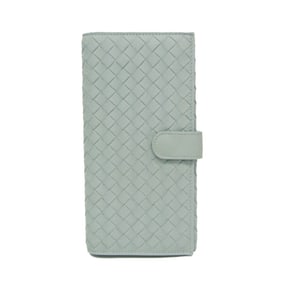 Bottega Veneta Intrecciato Men,Women Leather Long Wallet (bi-fold) Light Blue Gray