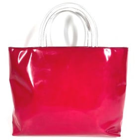 PRADA Prada Tote Bag with Plastic Handle, Triangle Logo, and Plaque, Enamel Handbag, Women's, Pink
