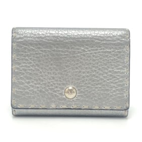 FENDI Selleria Bifold Business Card Case with Stitching, Leather, Silver, for Women