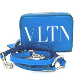 VALENTINO TY0P0R48CFW Fluo Strap Round Zip Compact Wallet Bi-fold Leather Women's Blue