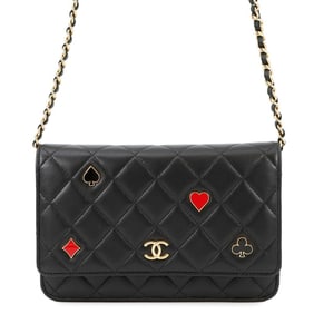 Chanel Monaco Series Chain Wallet with Matelasse and Coco Mark Lambskin, AP3076, Black