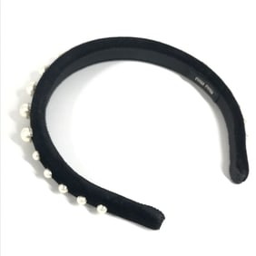 MIUMIU Miu Faux Pearl Hair Accessory Headband Velvet Women's Black