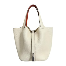 Hermès Picotin Lock PM Eclat Handbag, Taurillon Clemence Leather, White, Y Stamp, Women's, HERMES