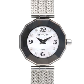 Century Time Gem Women's Stainless Steel Quartz Watch with White Shell and 8 Diamonds