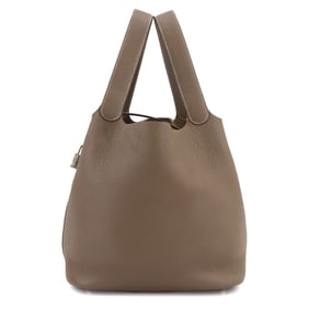 Hermes Hermès Picotin Lock GM Handbag in Taurillon Clemence Etoupe Leather with U Stamp and Silver