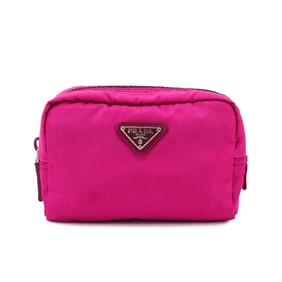 Prada Pouch Nylon Saffiano Leather Pink with Silver Hardware