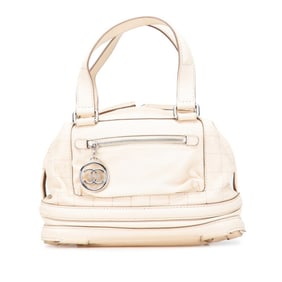 Chanel Chocobar Coco Mark Handbag, Beige Leather, Women's, CHANEL