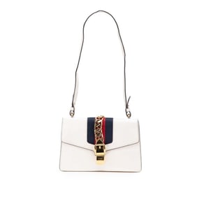 Gucci Sylvie One-Shoulder Bag 421882 White Leather Women's GUCCI