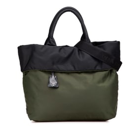 Prada Triangle Logo Plate Reversible Handbag/Shoulder Bag BR4521 Khaki Green Black Nylon Women's