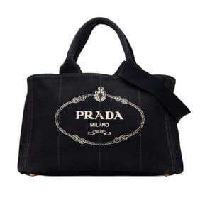 Prada Canapa M Triangle Logo Plate Handbag/Shoulder Bag 2WAY BN2642 Black Canvas Women's PRADA