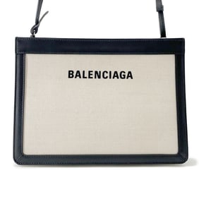Balenciaga Shoulder Bag Navy Pochette Canvas Leather 339937 BALENCIAGA Black