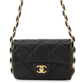 Chanel Chain Shoulder Bag, Matelasse, Coco Mark, Small Flap Lambskin, AS5174, Black