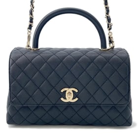 CHANEL Matelasse Coco Mark Handbag with Handle and Flap, Caviar Leather, A92991, 2-Way Shoulder Bag,