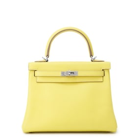 Hermes Hermès Kelly 25 handbag, lime swift, with inner stitching, D stamp, and two-way shoulder bag