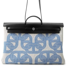 Hermes Hermès Airbag Zip 50 Le Tourne Cabin Ecru Blue Zélige Handbag Toile Military Vache Hunter